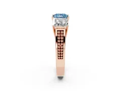 Fancy Blue Princess Cut Diamond Three-Stone Ring Set in Rose gold with Textured Band