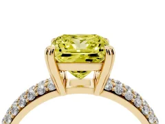 Fancy Yellow Princess Cut Diamond Solitaire Ring Set in Yellow gold with Multi-Row Round Pavé Band and Prong Setting