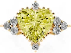 Fancy Yellow Heart Cut Diamond Cluster Ring Set in Yellow gold with Beaded Band