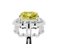 Fancy Yellow Princess Cut Diamond Halo Cluster Engagement Ring Set in Platinum with Solitaire Band and Prong Setting