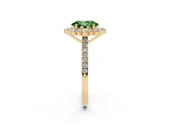 Fancy Green Oval Cut Diamond Halo Ring Set in Yellow gold with Pavé Band and Prong Setting