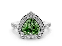Fancy Green Heart Cut Diamond Halo Ring Set in Silver with Pavé Shank and Prong Setting