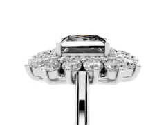 Fancy Black Princess Cut Diamond Floral Double Halo Ring Set in White gold with Round Petals