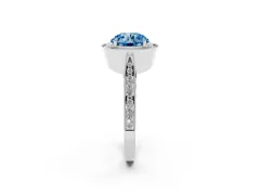 Fancy Blue Round Cut Diamond Halo Engagement Ring Set in Platinum with Accent Split Shank Band