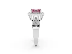 Fancy Pink Asscher Cut Diamond Halo Ring Set in Silver with Pavé and Bezel Accent Split Shank