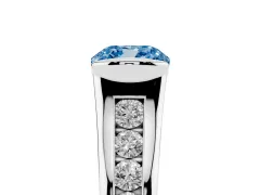 Fancy Blue Cushion Cut Diamond Bezel-Set Solitaire Ring Set in Silver with Channel-Set Band