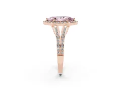 Fancy Pink Marquise Cut Diamond Halo Split Shank Pavé Ring Set in Rose gold with Prong Setting