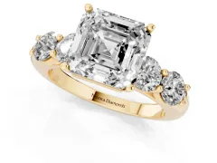 Asscher Cut Diamond Five-Stone Prong Set Ring Set in Yellow gold with Classic Band