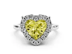Fancy Yellow Heart Cut Diamond Cluster Halo Solitaire Ring Set in Platinum with Prong Setting