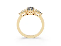 Fancy Black Marquise Cut Diamond Solitaire Ring Set in Yellow gold with Cluster Accents on Each Side