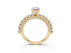 Radiant Cut Diamond Solitaire Ring Set in Yellow gold with Shared Prong Pavé Band