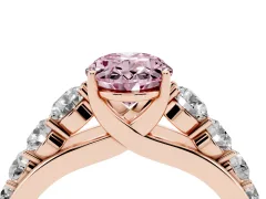 Fancy Pink Oval Cut Diamond Solitaire Ring Set in Rose gold with Pavé-Set Band and Prong Setting