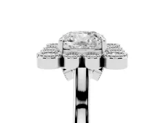 Cushion Cut Diamond Cluster Halo Ring Set in Platinum with Milgrain Bezel Accents and Plain Band