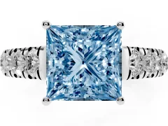 Fancy Blue Princess Cut Diamond Solitaire Ring Set in White gold with Cut-Down Micro Pavé Band and Prong Setting