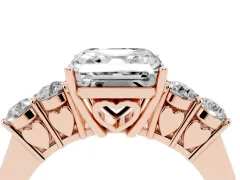Asscher Cut Diamond Five-Stone Prong Set Band Ring Set in Rose gold with Polished Band