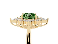 Fancy Green Round Cut Diamond Cluster Halo Ring Set in Yellow gold with Marquise and Round Accents
