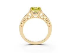 Fancy Yellow Asscher Cut Diamond Halo Ring Set in Yellow gold with Channel Set Band and Prong Setting