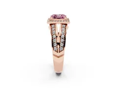 Fancy Pink Asscher Cut Diamond Halo Ring Set in Rose gold with Double Pavé Split Shank