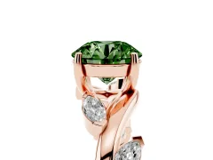 Fancy Green Round Cut Diamond Solitaire Ring Set in Rose gold with Twisted Marquise Accent Band