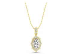 Oval Diamond Halo Pendant Set in Yellow gold with Milgrain Prongs