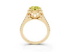Fancy Yellow Round Cut Diamond Floral Halo Split Shank Engagement Ring Set in Yellow gold with Pavé Shank