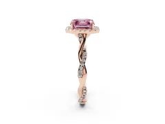 Fancy Pink Asscher Cut Diamond Halo Twist Band Solitaire Ring Set in Rose gold with Prong Setting