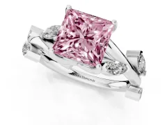 Fancy Pink Princess Cut Diamond Solitaire Ring Set in Silver with Twisted Marquise Accent Band