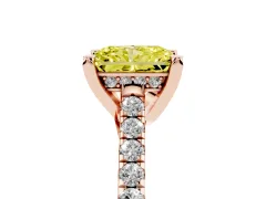 Fancy Yellow Radiant Cut Diamond Solitaire Ring Set in Rose gold with Brilliant Pavé Band and Prong Setting