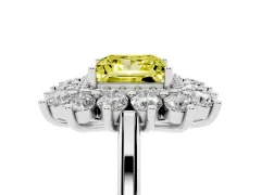Fancy Yellow Princess Cut Diamond Floral Double Halo Ring Set in Silver with Round Petals