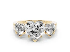 Heart Cut Diamond Three-Stone Trellis Ring Set in Yellow gold with Comfort Fit Band