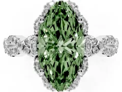 Fancy Green Marquise Cut Diamond Halo Twist Band Solitaire Ring Set in Silver with Prong-Set Center Stone