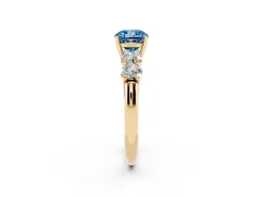 Fancy Blue Cushion Cut Diamond Five-Stone Prong Set Ring Set in Yellow gold with Classic Band