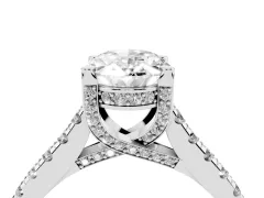 Oval Cut Diamond Solitaire Ring Set in Platinum with Brilliant Pavé Band and Prong Setting
