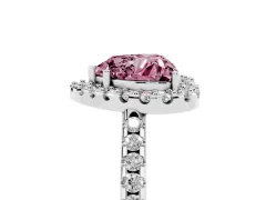 Fancy Pink Heart Cut Diamond Pavé Halo Ring Set in Silver with Prong Setting