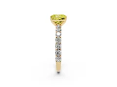 Fancy Yellow Radiant Cut Diamond Solitaire Ring Set in Yellow gold with Shared Prong Pavé Band