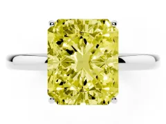 Fancy Yellow Radiant Cut Diamond Solitaire Ring Set in White gold with Plain Band and Prong Setting