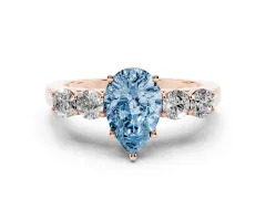 Fancy Blue Pear Cut Diamond Five-Stone Prong Set Band Ring Set in Rose gold with Polished Band