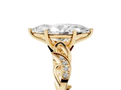 Marquise Cut Diamond Vine Band Solitaire Ring Set in Yellow gold with Milgrain Prong Setting