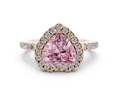 Fancy Pink Heart Cut Diamond Pavé Halo Ring Set in Rose gold with Prong Setting