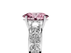 Fancy Pink Oval Cut Diamond Solitaire Ring Set in Silver with Pavé-Set Band and Prong Setting