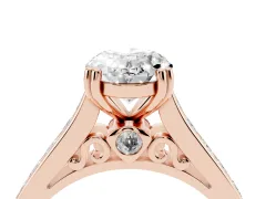 Oval Cut Diamond Channel Set Solitaire Engagement Ring Set in Rose gold with Prong Setting