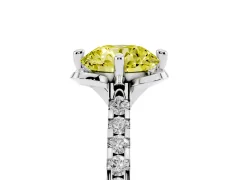 Fancy Yellow Round Cut Diamond Solitaire Ring Set in Silver with Pavé Band and Floral Prong Setting