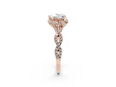Heart Cut Diamond Halo Twist Band Solitaire Ring Set in Rose gold with Prong-Set Center Stone