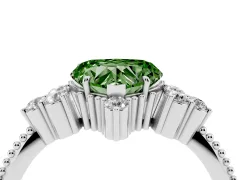 Fancy Green Heart Cut Diamond Cluster Ring Set in Silver with Beaded Band