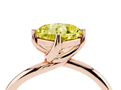 Fancy Yellow Cushion Cut Diamond Solitaire Engagement Ring Set in Rose gold with Classic Plain Band