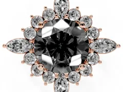 Fancy Black Round Cut Diamond Cluster Halo Ring Set in Rose gold with Marquise and Round Accents