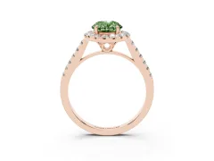 Fancy Green Oval Cut Diamond Pavé Halo Engagement Ring Set in Rose gold with Pavé Band and Prong Setting