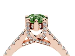 Fancy Green Pear Cut Diamond Solitaire Ring Set in Rose gold with Brilliant Pavé Band and Prong Setting