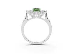 Fancy Green Emerald Cut Diamond Cluster Halo Ring Set in White gold with Marquise and Round Accents