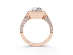 Round Cut Diamond Halo Engagement Ring Set in Rose gold with Accent Split Shank Band